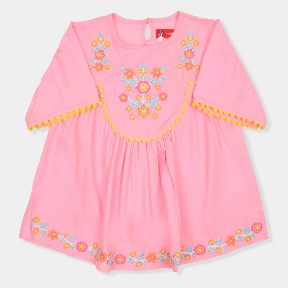 Girls Top Embroidered Org - Pink