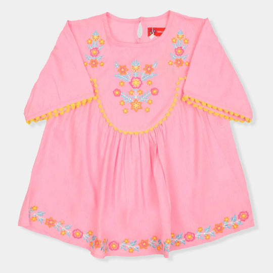 Girls Top Embroidered Org - Pink