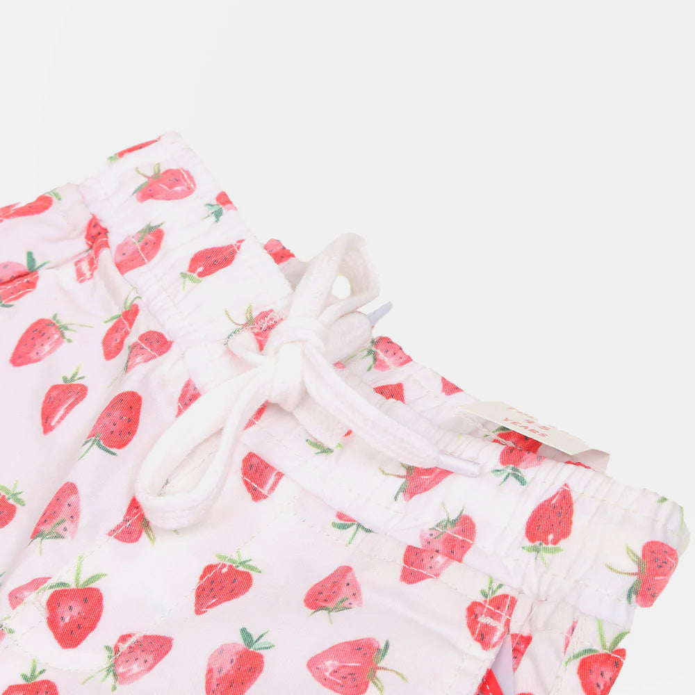 Girls Jegging Cotton Big Strawberry-White