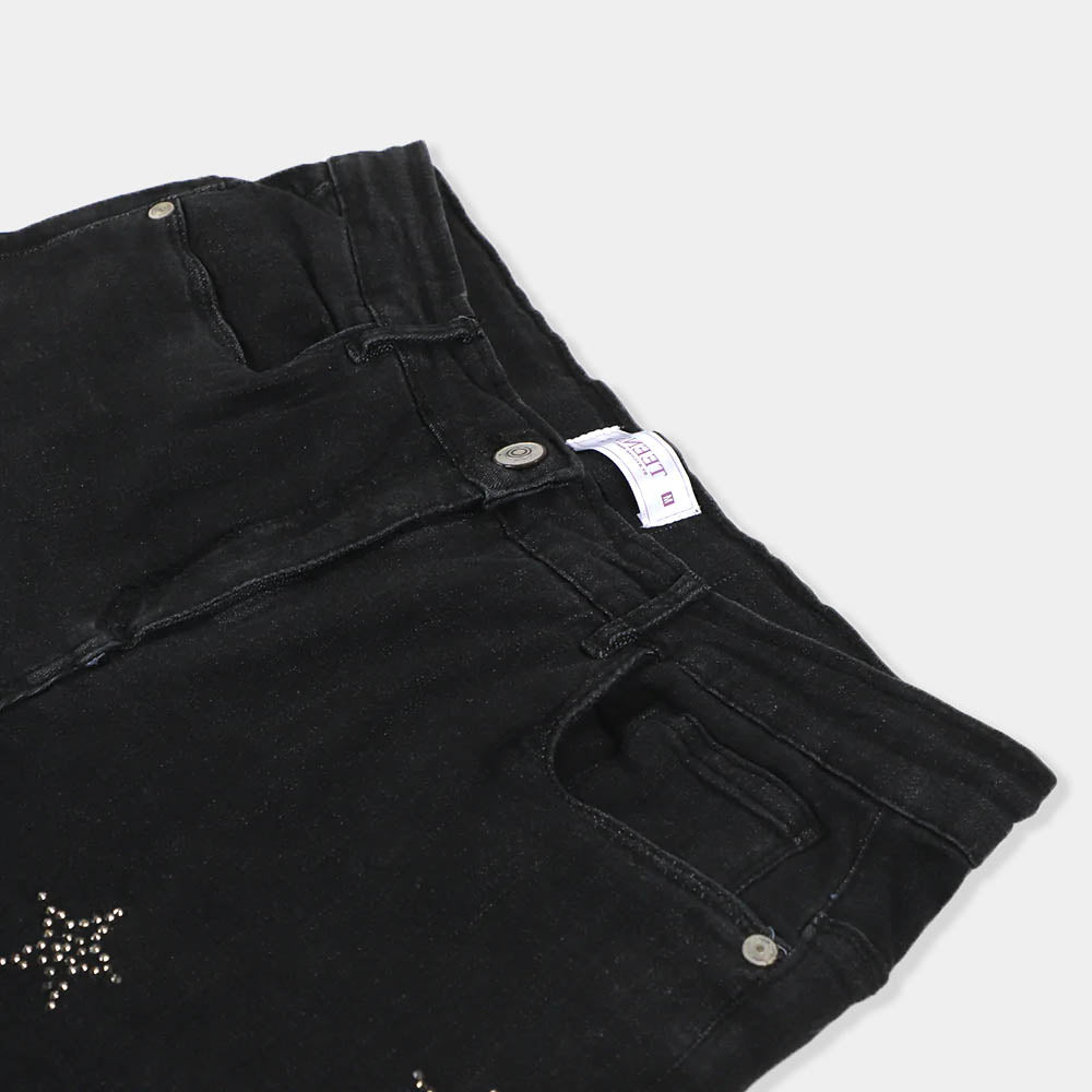 Teens Girls Pant Denim Star Stone - BLACK