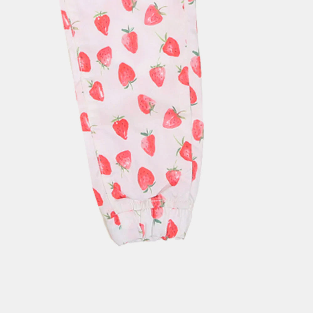 Girls Jegging Cotton Big Strawberry-White