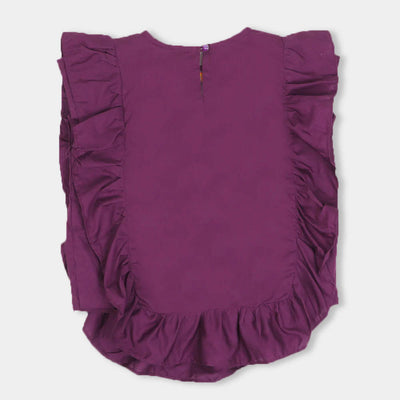 Girls Embroidered Top Foliage - Purple