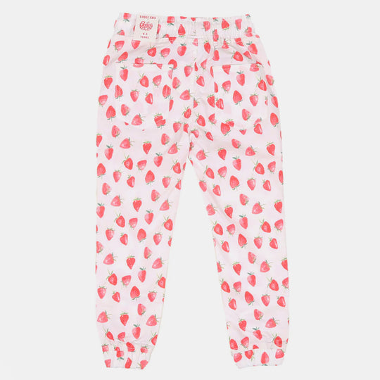 Girls Jegging Cotton Big Strawberry-White