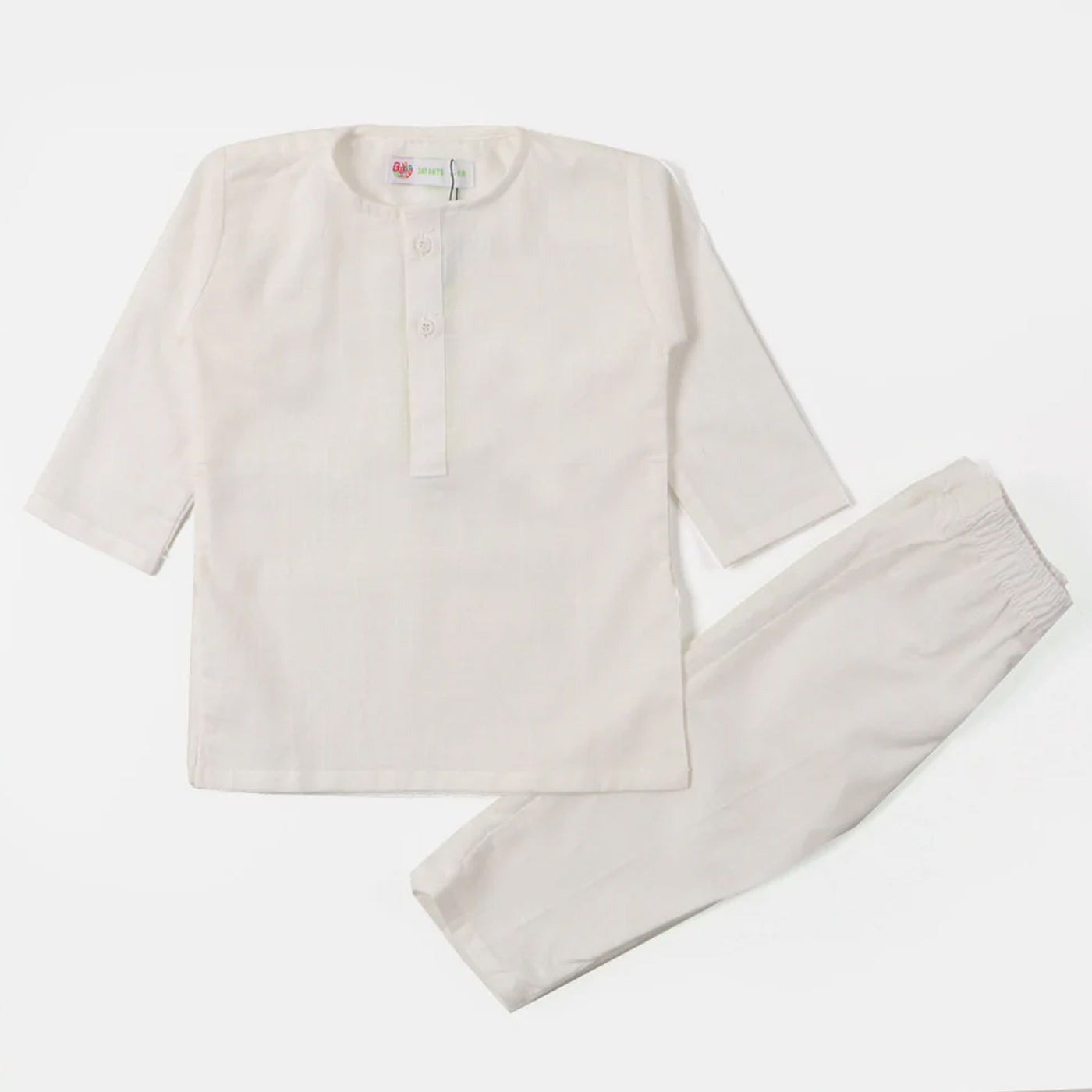 Infant Boys Plain Slub Kurta Pajama - OFF-White