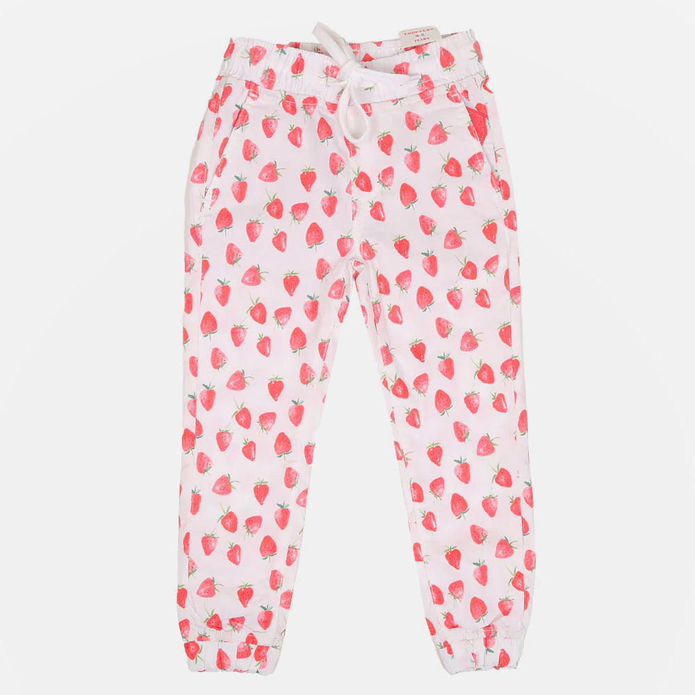 Girls Jegging Cotton Big Strawberry-White