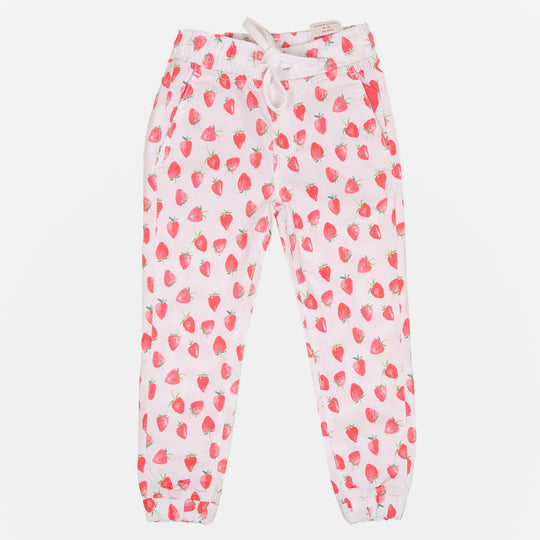 Girls Jegging Cotton Big Strawberry-White