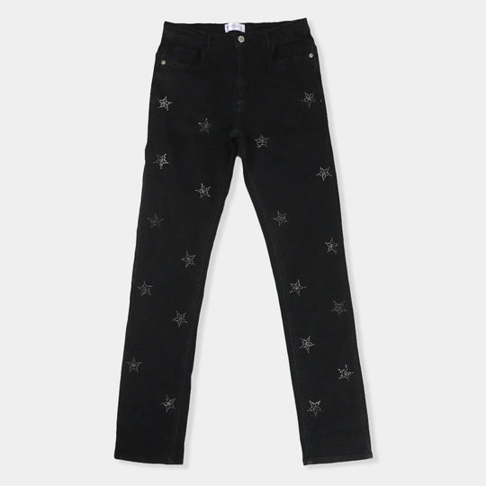 Teens Girls Pant Denim Star Stone - BLACK