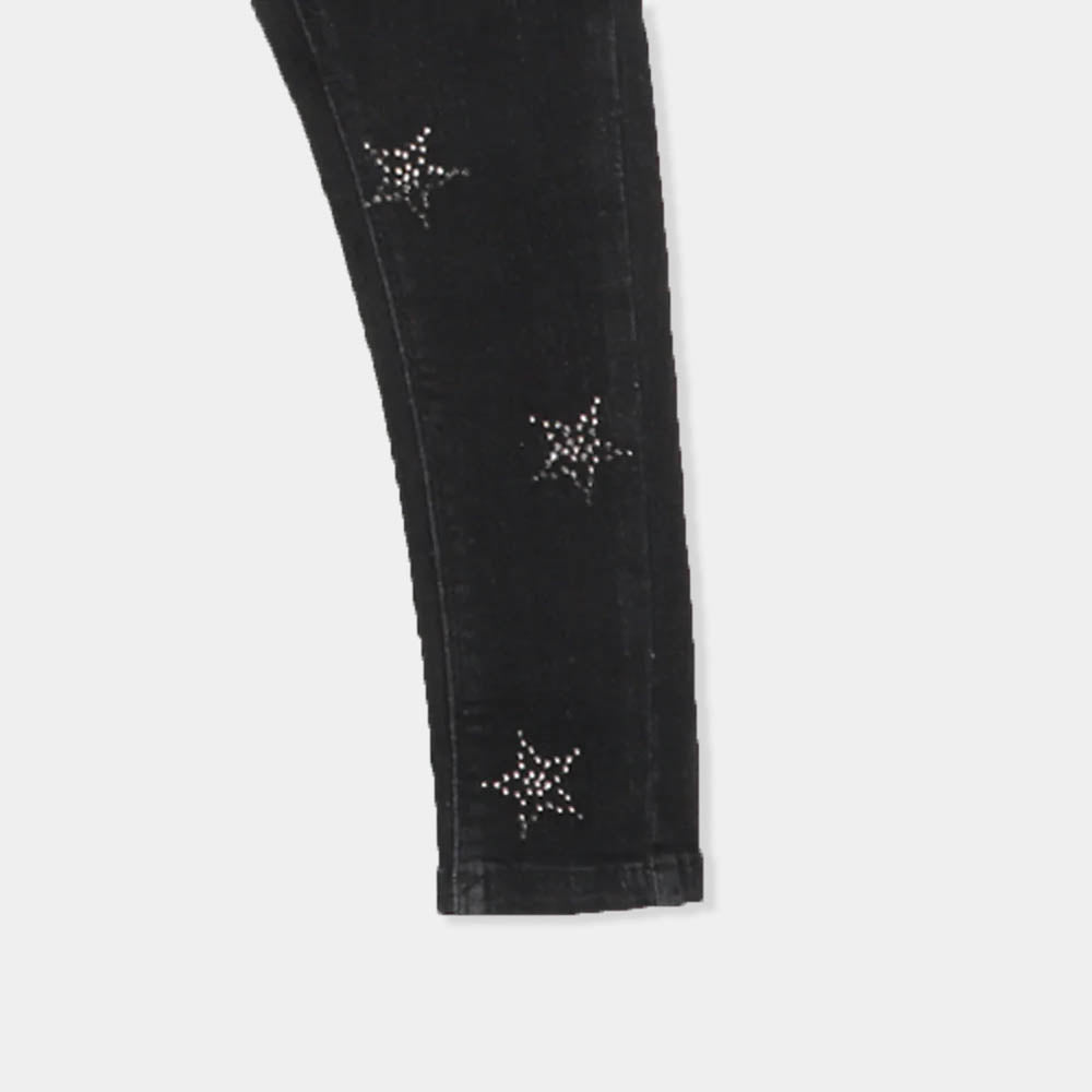 Girls Pant Denim Star Studs - BLACK