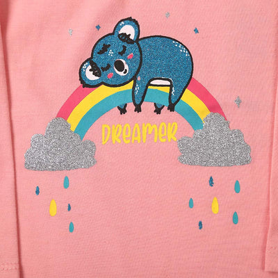 Rainbow Bear T-Shirt For Girls - Pink