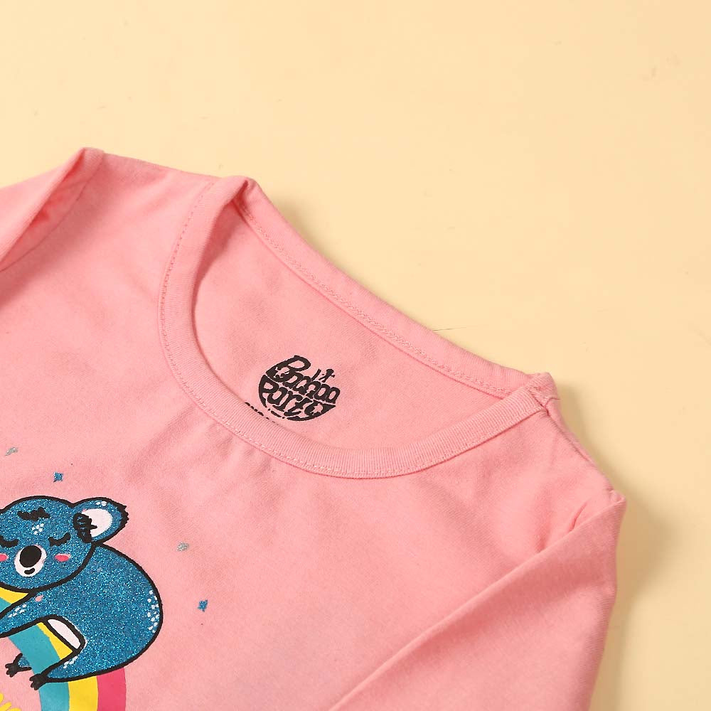 Rainbow Bear T-Shirt For Girls - Pink