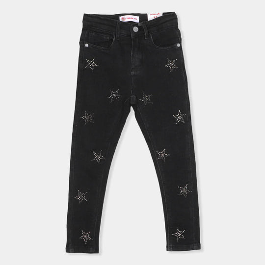 Girls Pant Denim Star Studs - BLACK