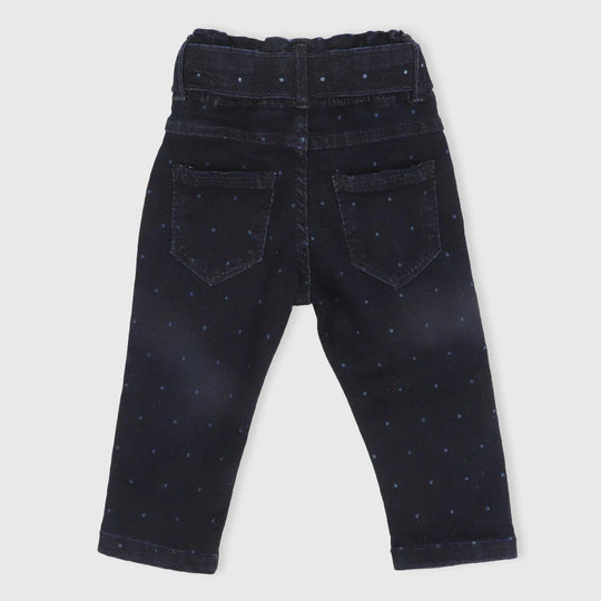 Infant Girls Pant Denim AOP Polka Dot -DARK BLUE