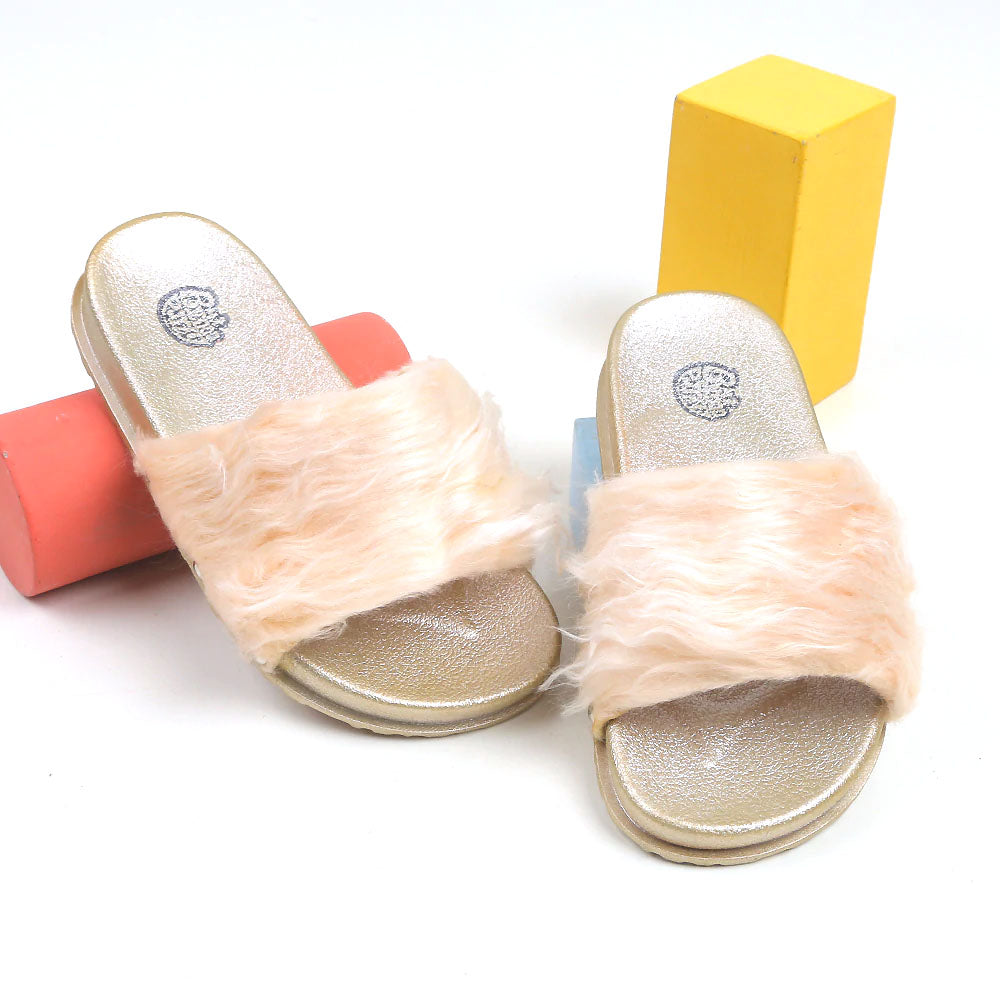 Casual Slippers Fur For Girls - Gold