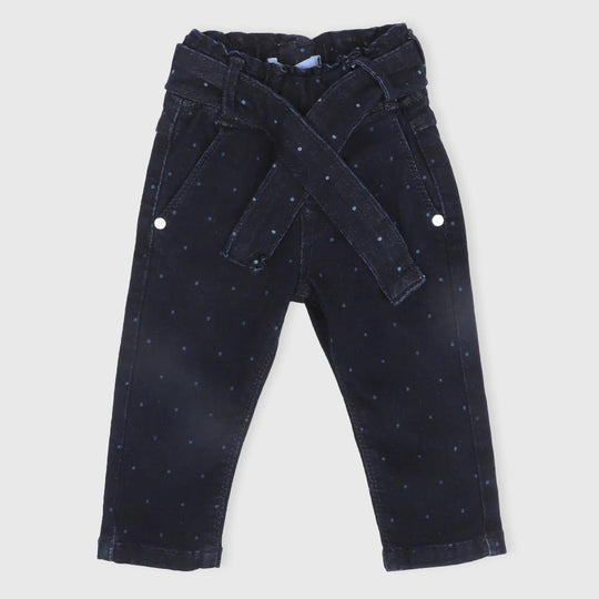 Infant Girls Pant Denim AOP Polka Dot -DARK BLUE