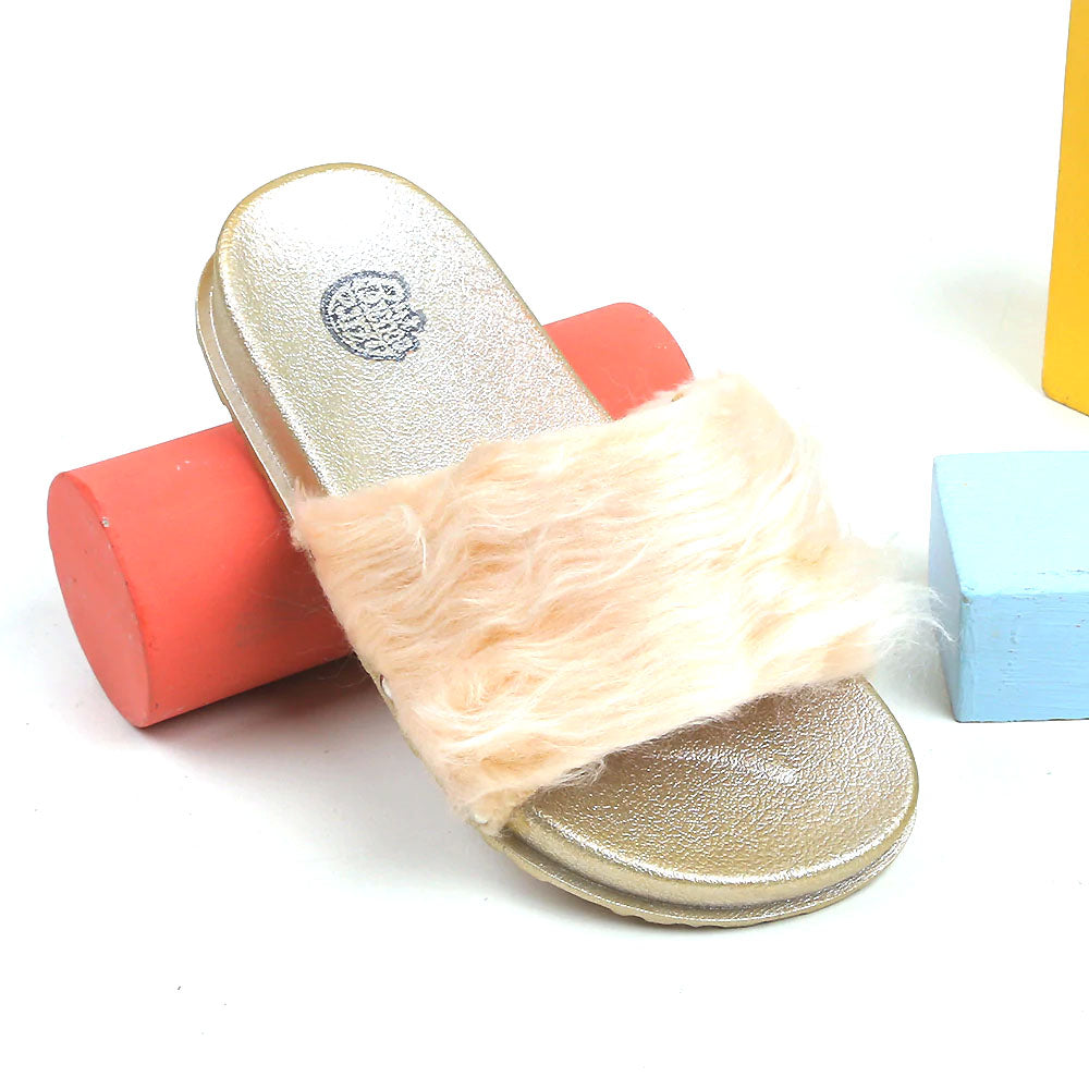 Casual Slippers Fur For Girls - Gold
