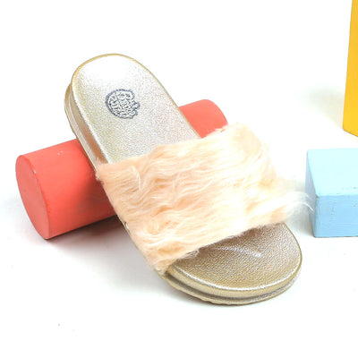 Casual Slippers Fur For Girls - Gold