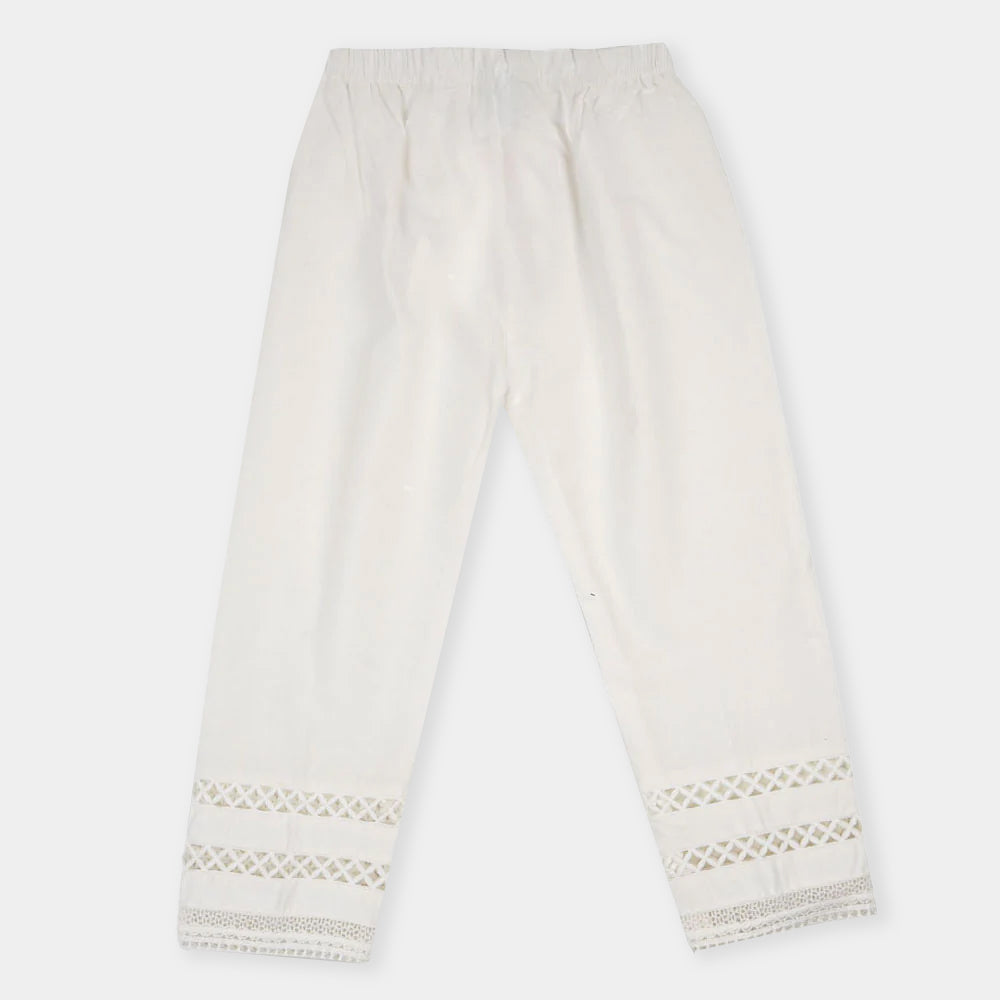 Girls Lace Straight Pant- White