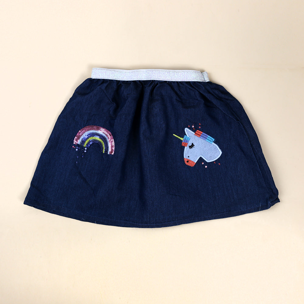 Rainbow Denim Skirt For Girls - Mid Blue (GS-033)