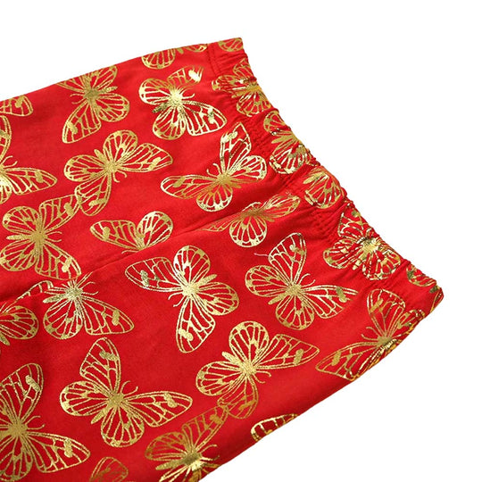 Infant Butterfly Foil Tights For Girls - Red