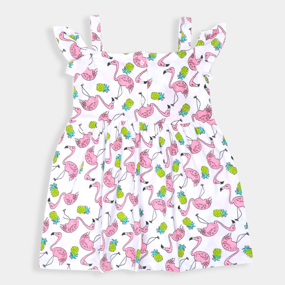 Girls Frock Printed Flamingo -Printed