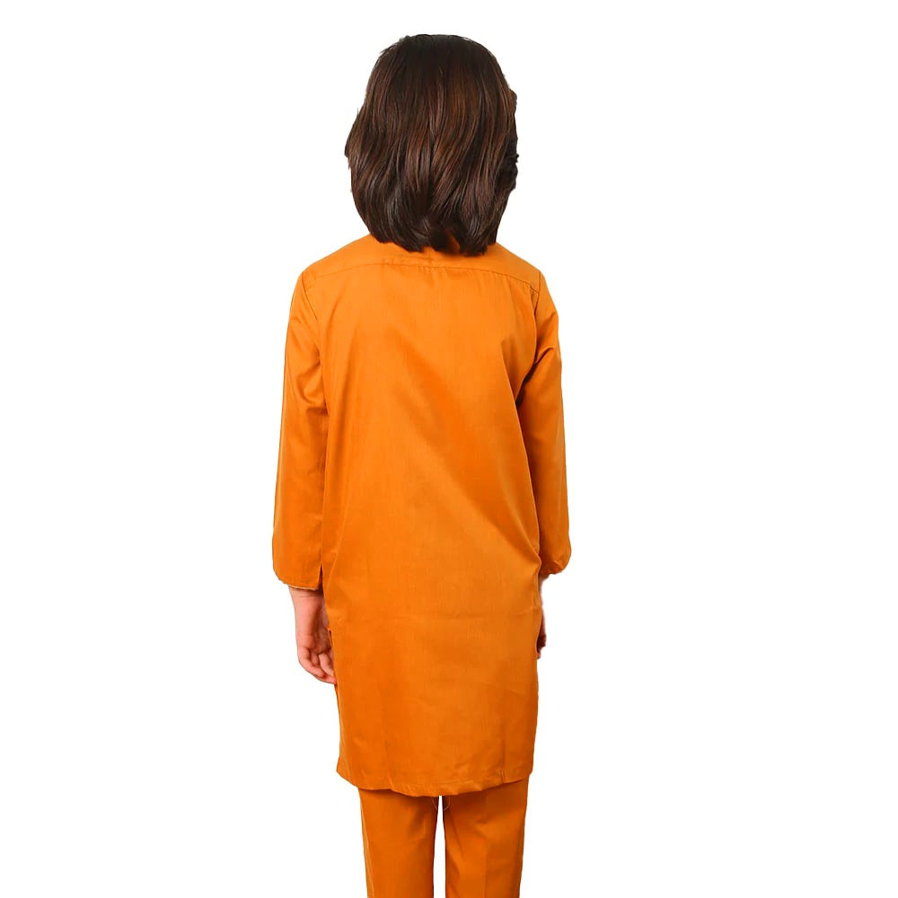 Boys Embroidered Kurta Pajama Suit - Rust