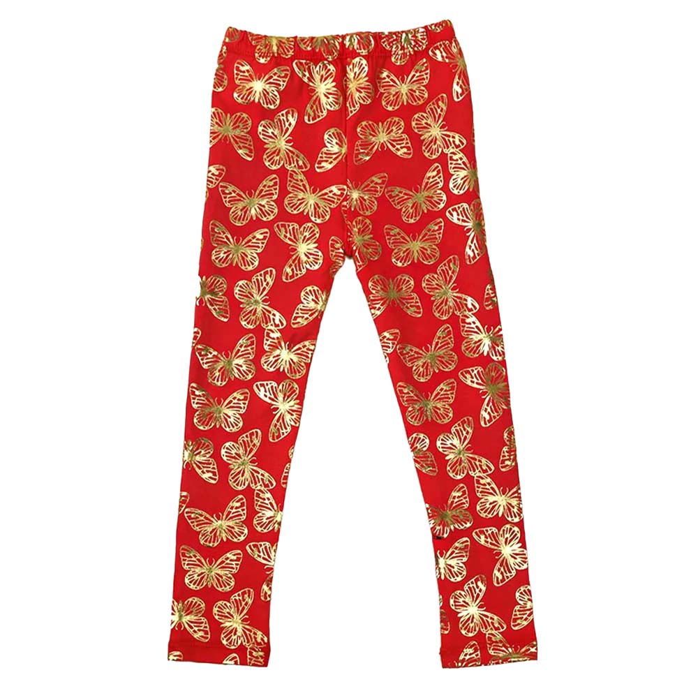 Infant Butterfly Foil Tights For Girls - Red