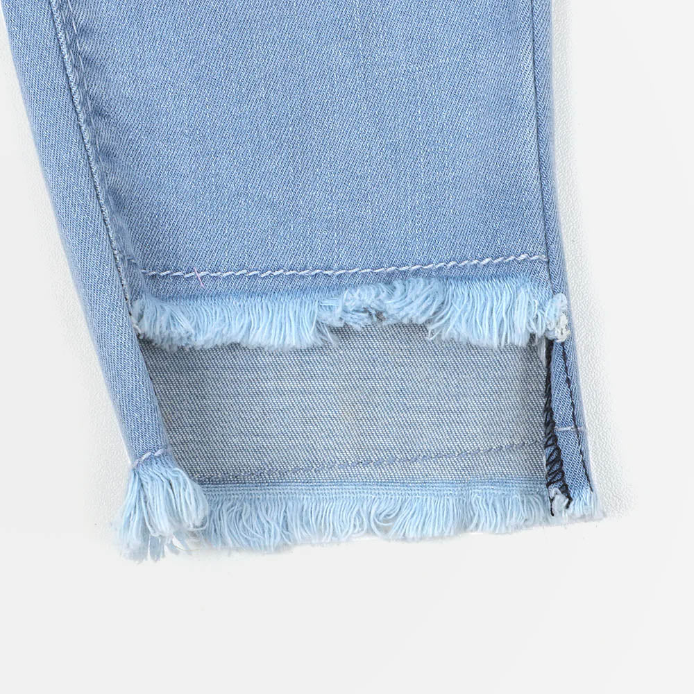 Pant Denim Applique Emb For Girls - Ice Blue