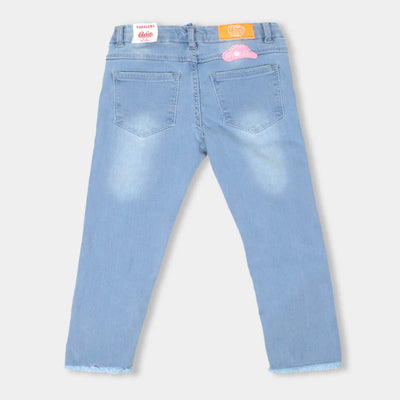 Pant Denim Applique Emb For Girls - Ice Blue