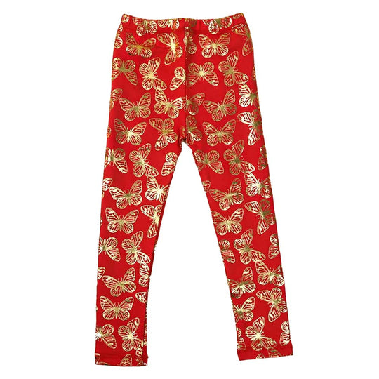 Infant Butterfly Foil Tights For Girls - Red