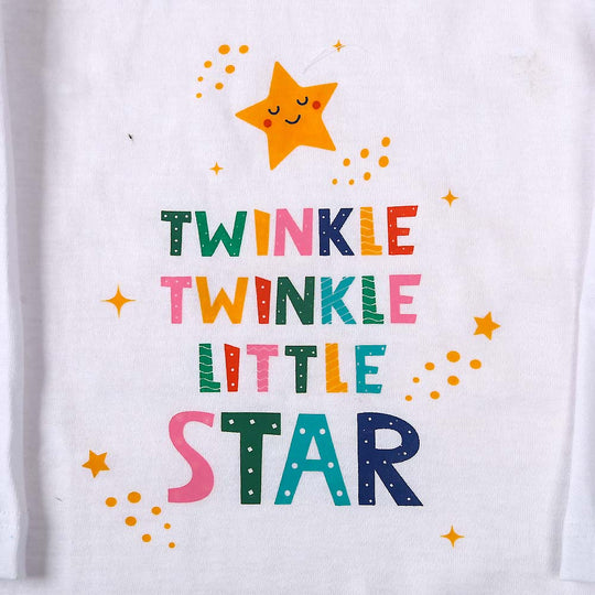 Little Star Night Suit For Girls - White (028)