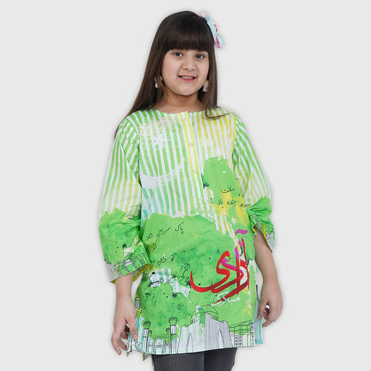 Girls Independence Kurti Azadi Mubarak - Green