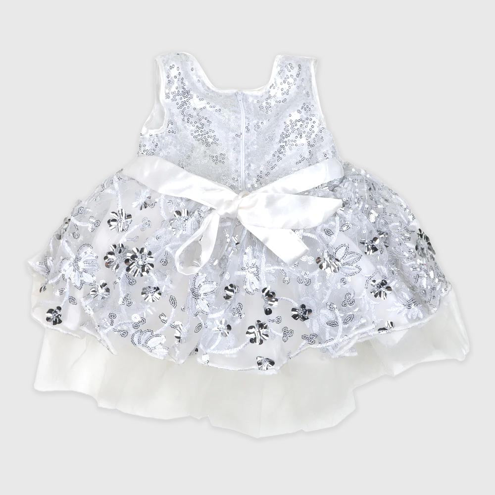 Infant Girls Fancy Frock Silver Sequins & Net - SILVER