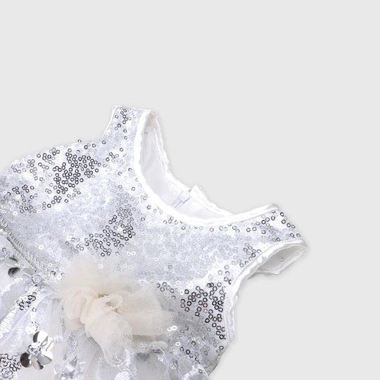 Infant Girls Fancy Frock Silver Sequins & Net - SILVER
