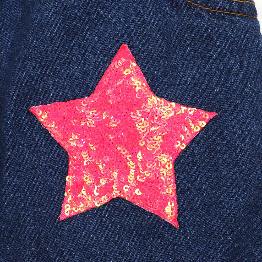 Girls Skirt Denim Star Applique - Mid Blue