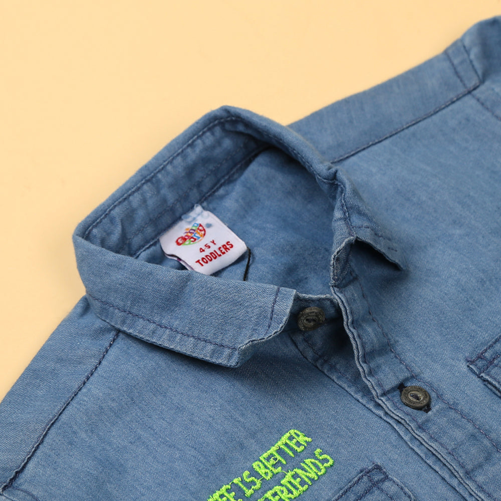 Life Is Better Denim Shirt For Boys - Blue