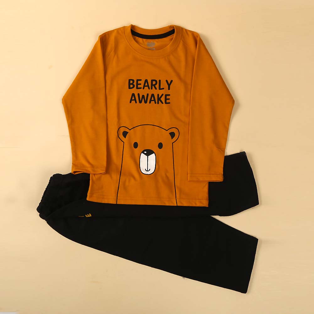 Bearly Awake Night Suit For Boys - Saffron (030)