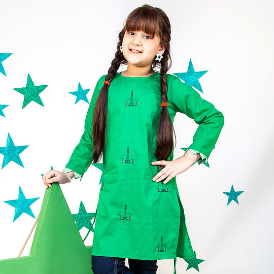 Girls Embroidered Kurti Minar-e-Pakistan - Green