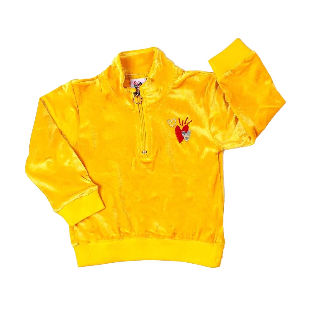 Girls Sweatshirt Emb Heart - Yellow