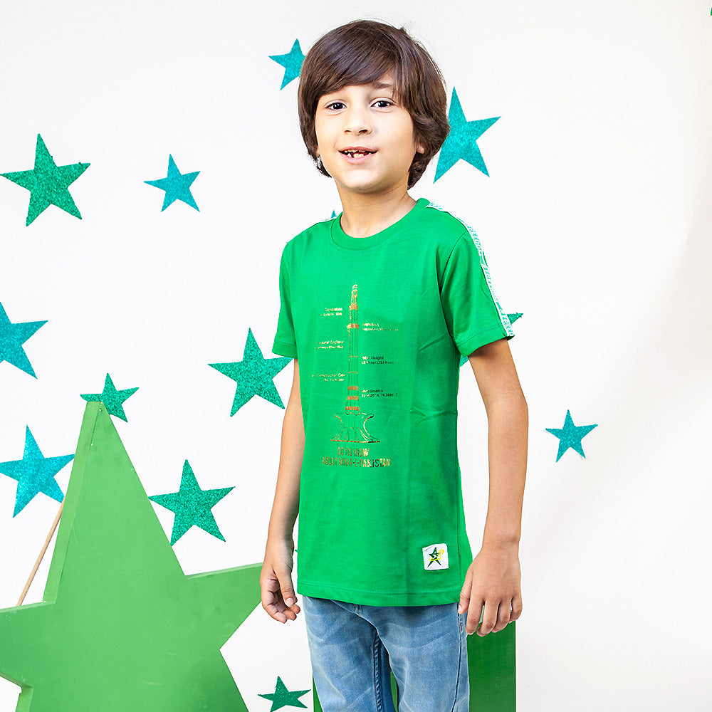 Minar-e-Pakistan Printed T-Shirt For Boys - Green