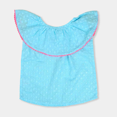 Chicken Embroidered Top For Girls - Sky Blue