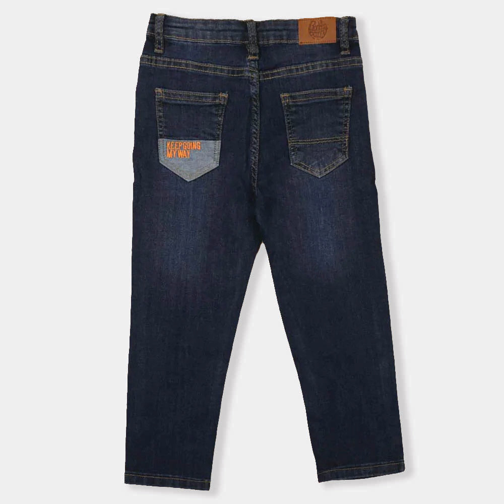 EMB Denim Pant For Boys - Mid Blue