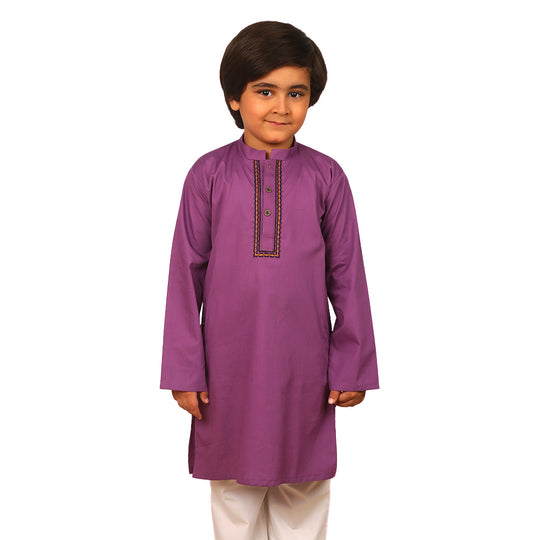 Boys Embroidered Kurta Decorative - Purple