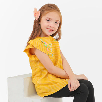 Girls Embroidered Top Bunches - Yellow