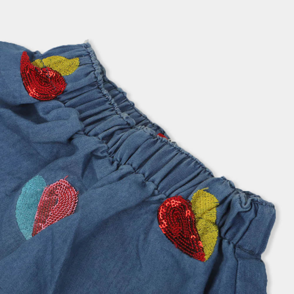Heart Denim Skirt For Girls - Ice Blue