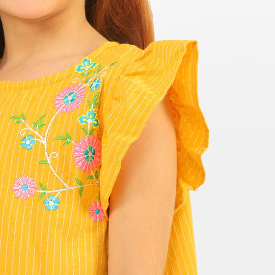 Girls Embroidered Top Bunches - Yellow