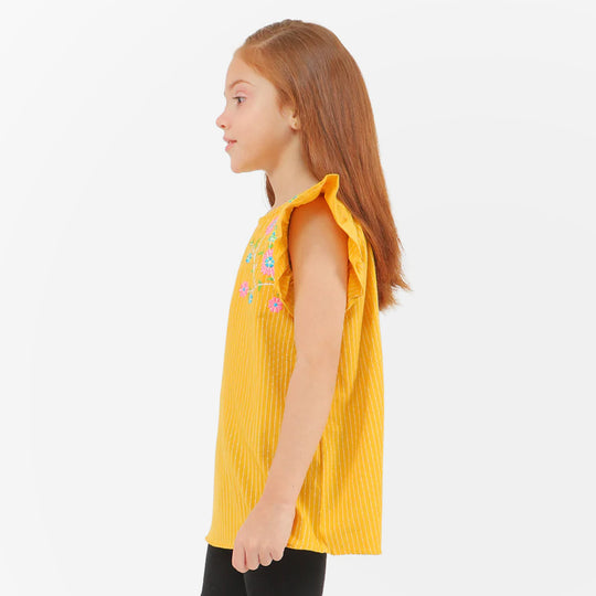 Girls Embroidered Top Bunches - Yellow