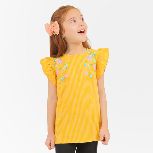 Girls Embroidered Top Bunches - Yellow