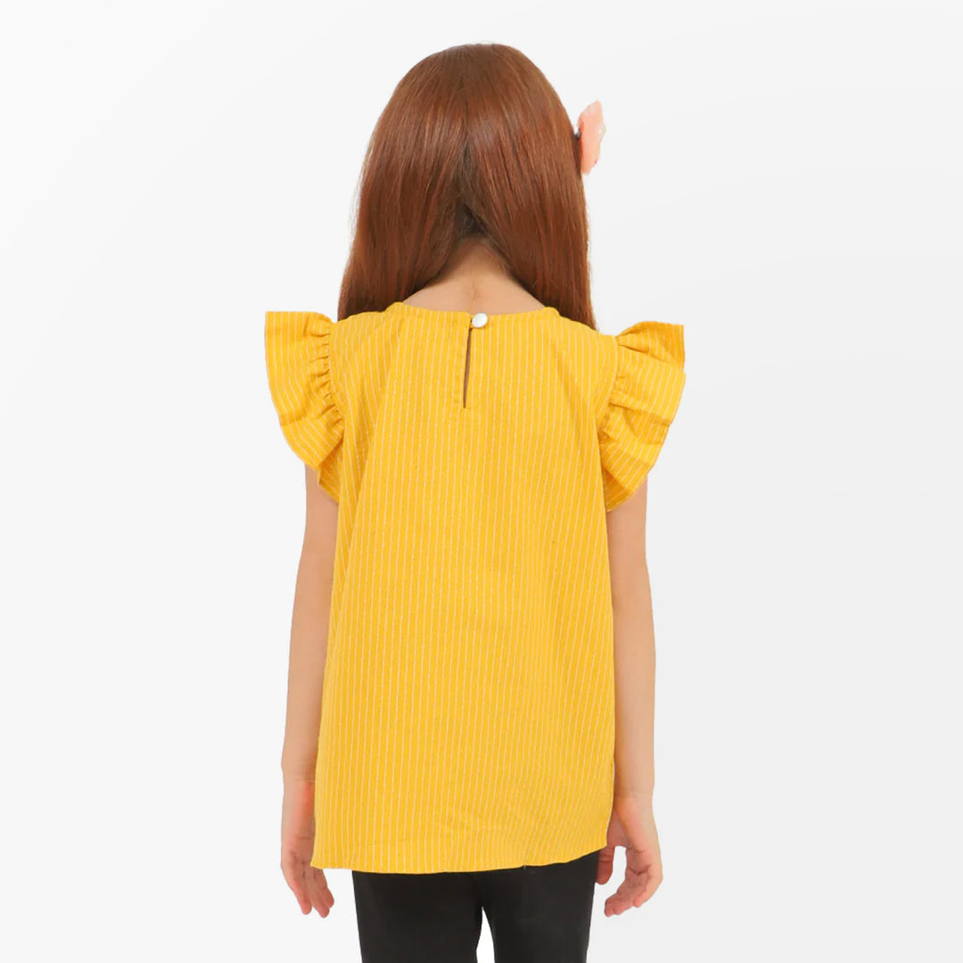 Girls Embroidered Top Bunches - Yellow