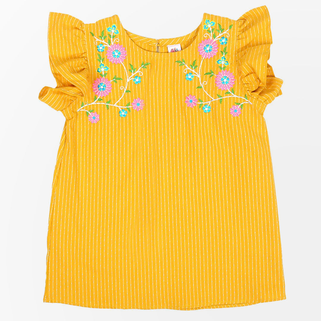 Girls Embroidered Top Bunches - Yellow