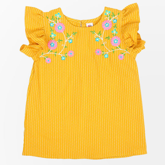 Girls Embroidered Top Bunches - Yellow